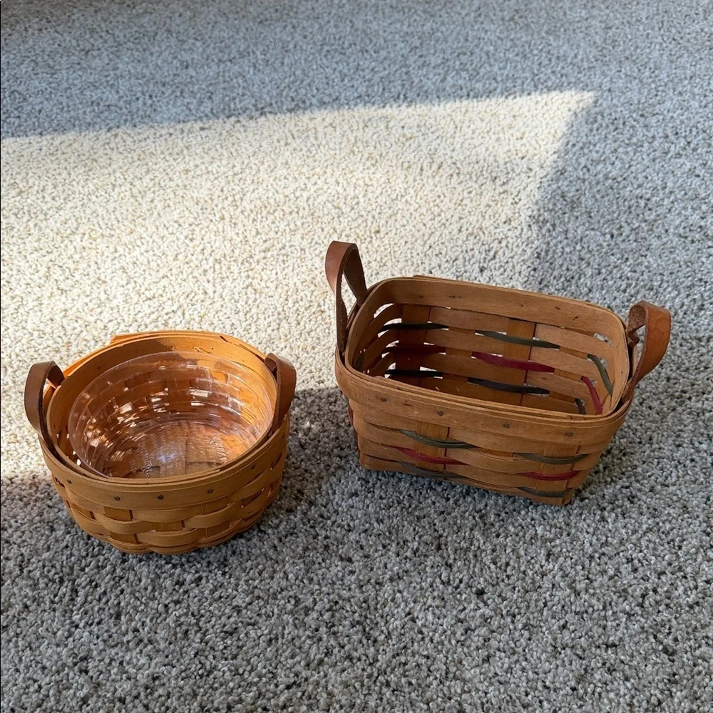 Set of Two Longaberger Baskets, Button Basket w/protector & Heritage Tea Basket